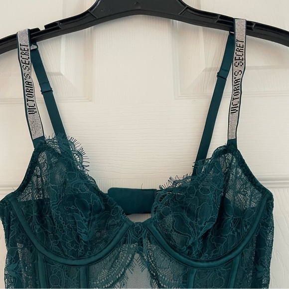 New! Victoria's Secret Green Lingerie Shine Strap Lace Teddy Garter 22864 - Picture 4 of 10